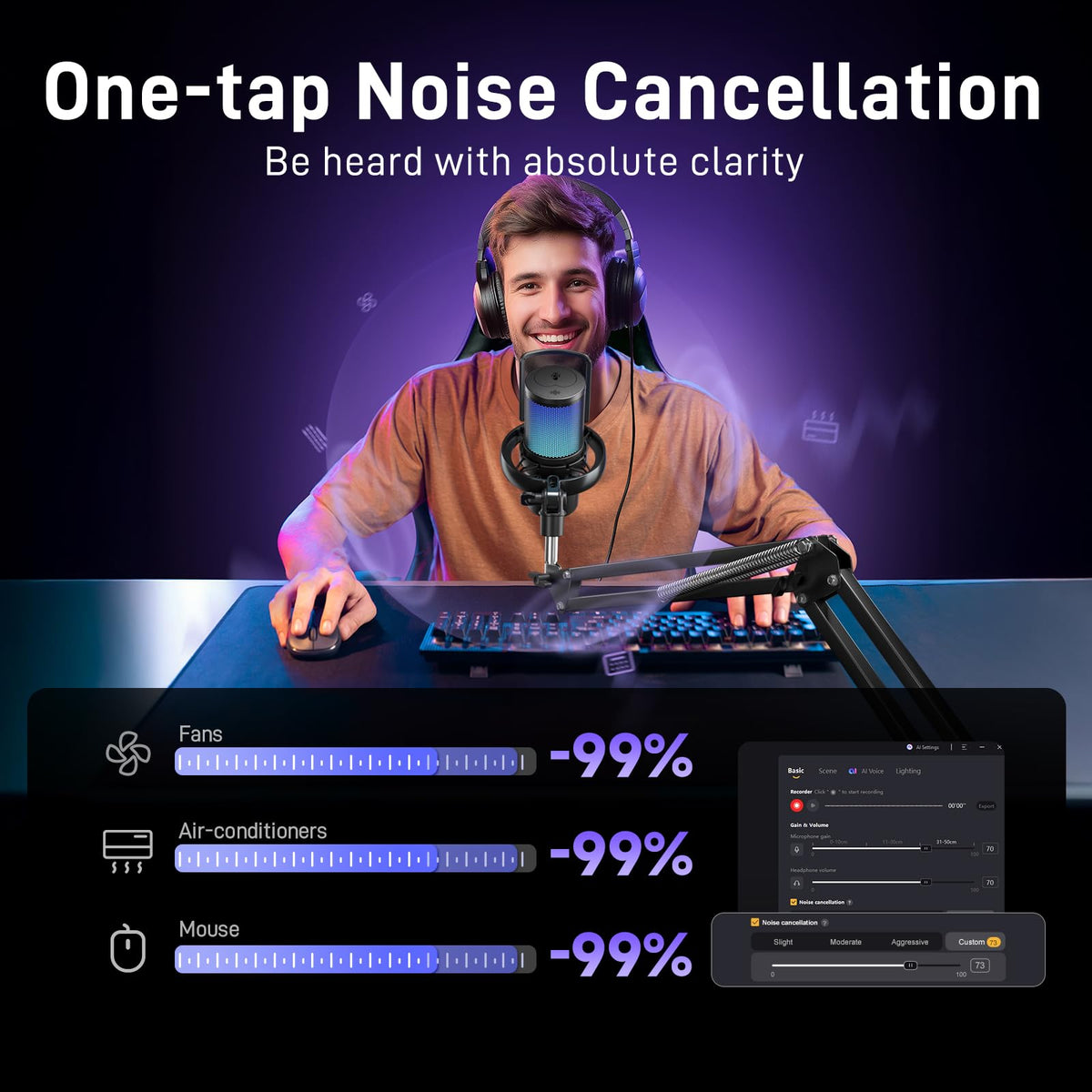 Wireless RGB Condenser Microphone with Boom Arm E6879