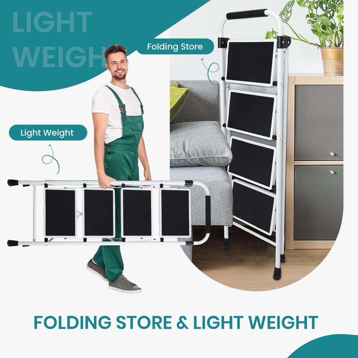 4 Step Foldable Step Stool with Anti-Slip Pedal M2668