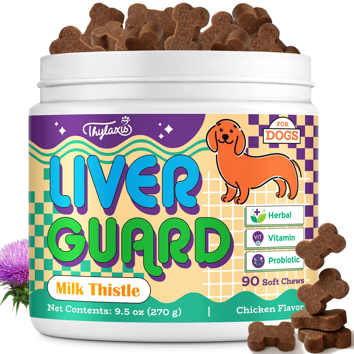 Dog Liver Supplement, Milk Thistle & Same, 5B CFU Probiotics, 90 Soft Chews Z706