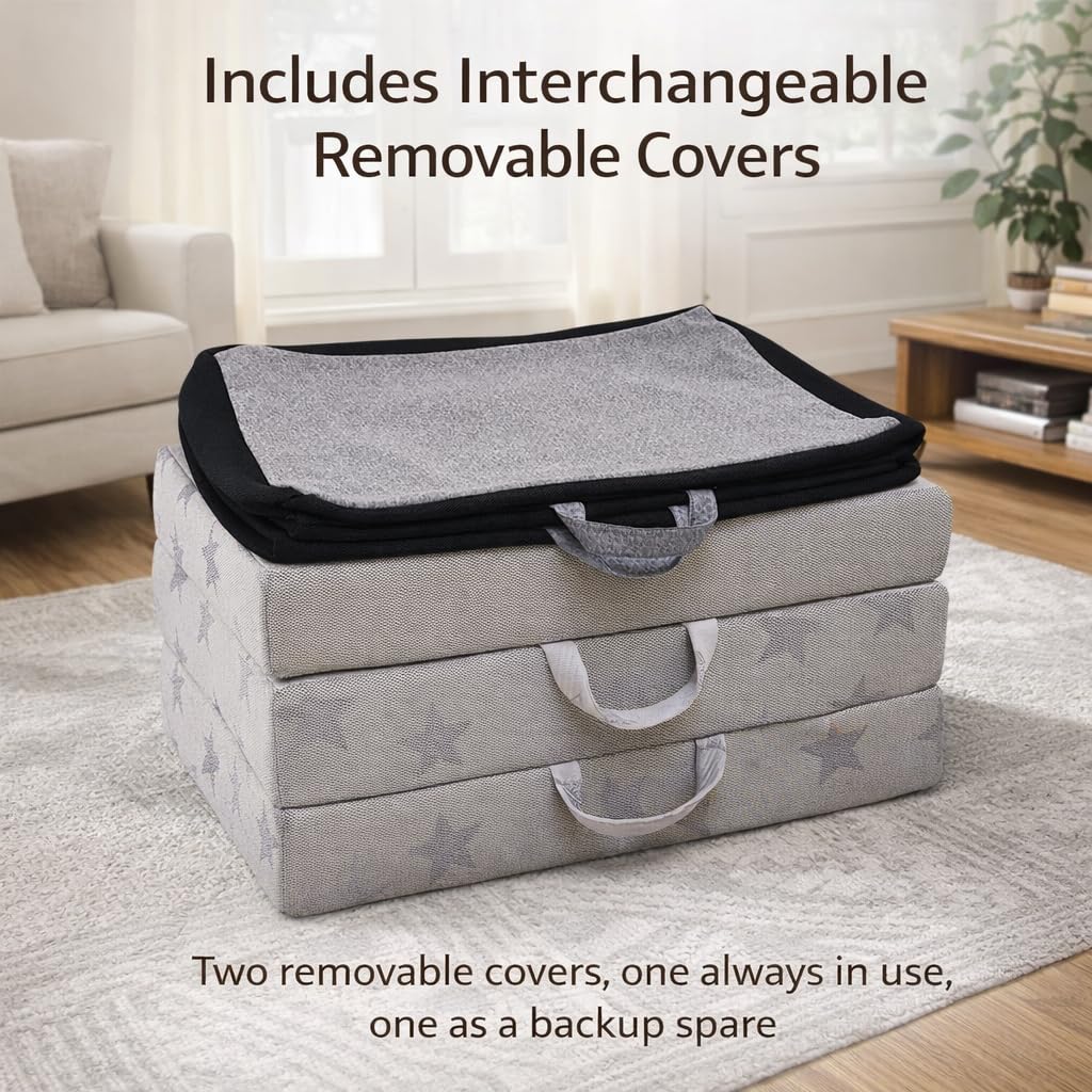 Twin 6-Inch Foam Tri Fold Floor Mattress with 2 Washable Covers F93508
