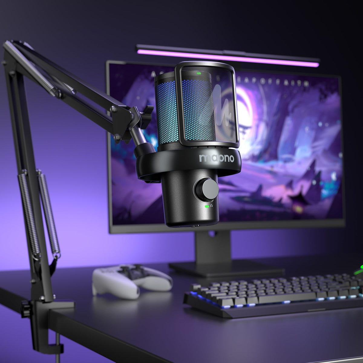 Wireless RGB Condenser Microphone with Boom Arm E6879