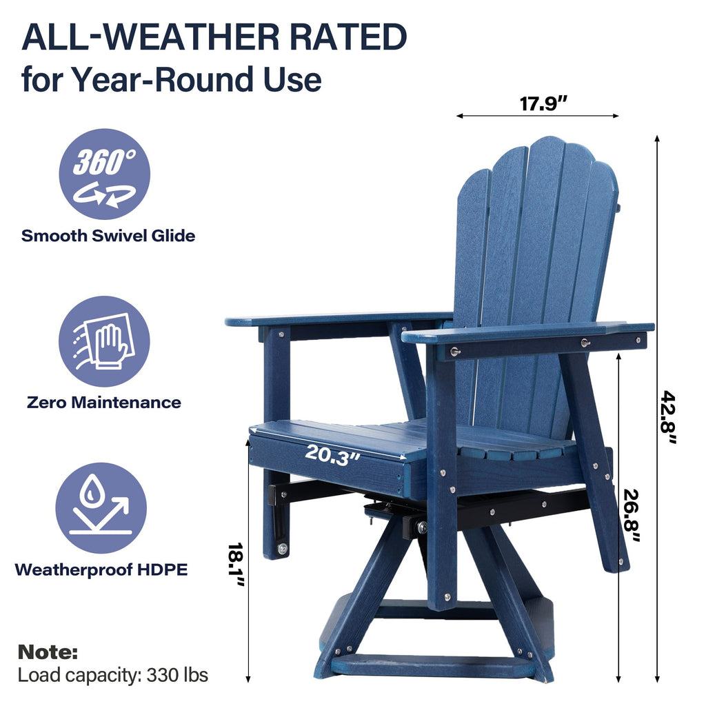 HDPE Swivel Adirondack Chair Set of 2 Navy Blue F529
