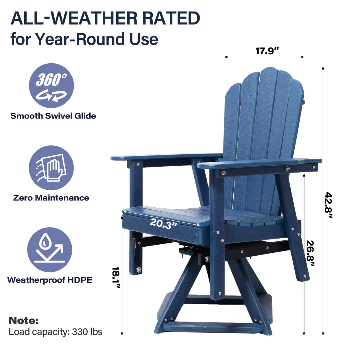 HDPE Swivel Adirondack Chair Set of 2 Navy Blue F529