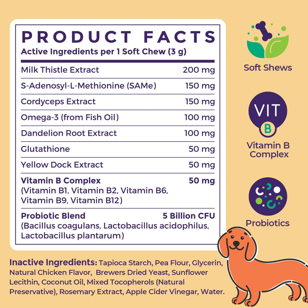 Dog Liver Supplement, Milk Thistle & Same, 5B CFU Probiotics, 90 Soft Chews Z706