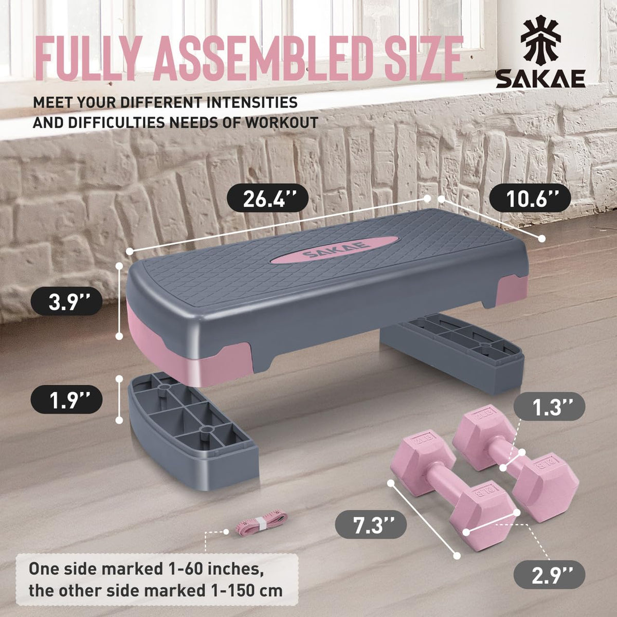 Adjustable Aerobic Step Platform Set with Dumbbells & Measuring Tape Z40001
