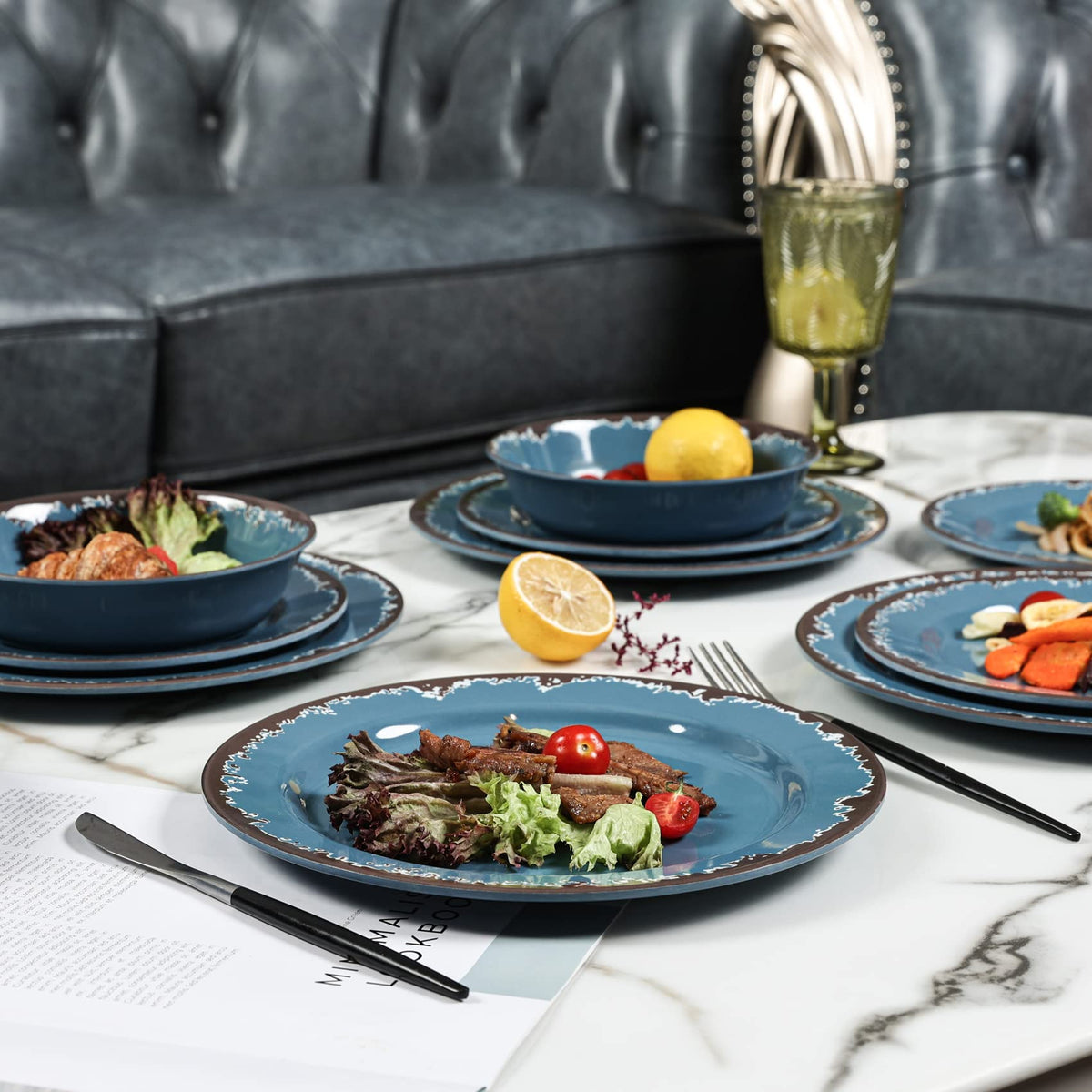 Blue 12-Piece Melamine Dinnerware Set W838344