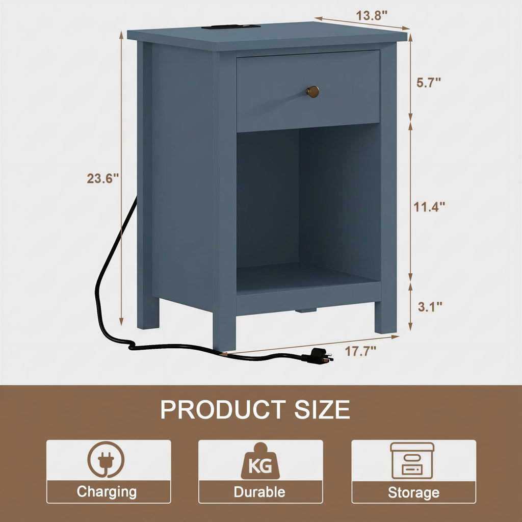 Farmhouse Nightstand with Charging Station Set of 2 Y802886