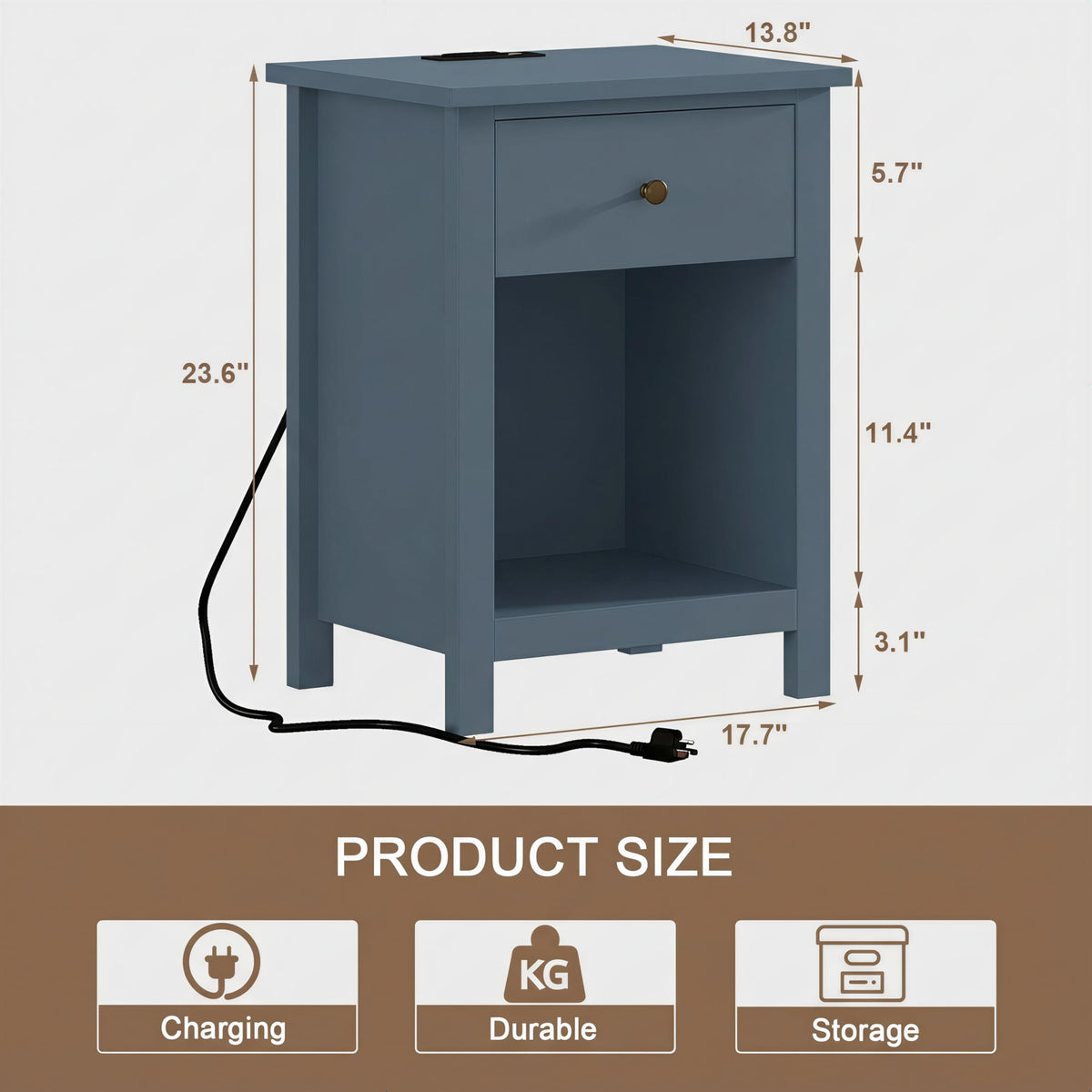 Farmhouse Nightstand with Charging Station Set of 2 Y802886