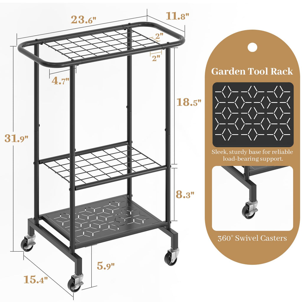 Heavy Duty Metal Garden Tool Organizer with Wheels D214