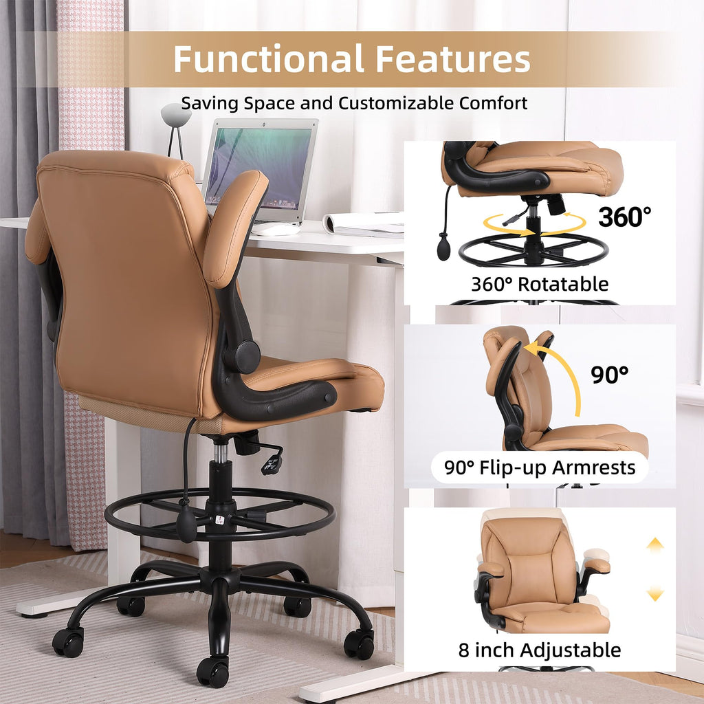 Brown PU Leather Drafting Chair L287510