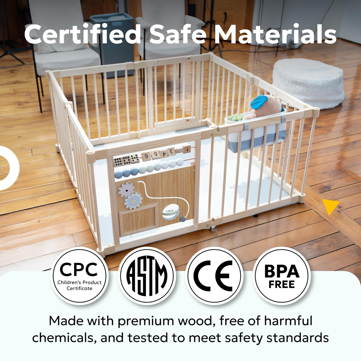 Foldable Wooden Baby Playpen with Gate I11769