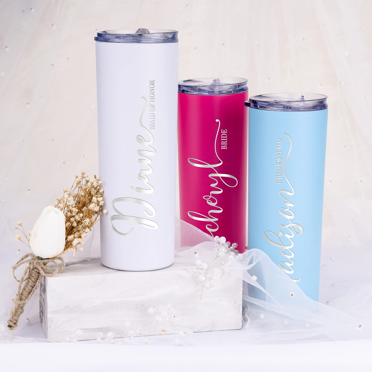 Set of 3 20 Oz Skinny Tumbler with Straw B590