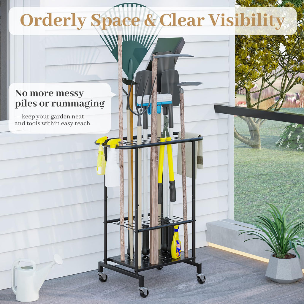 Heavy Duty Metal Garden Tool Organizer with Wheels D214