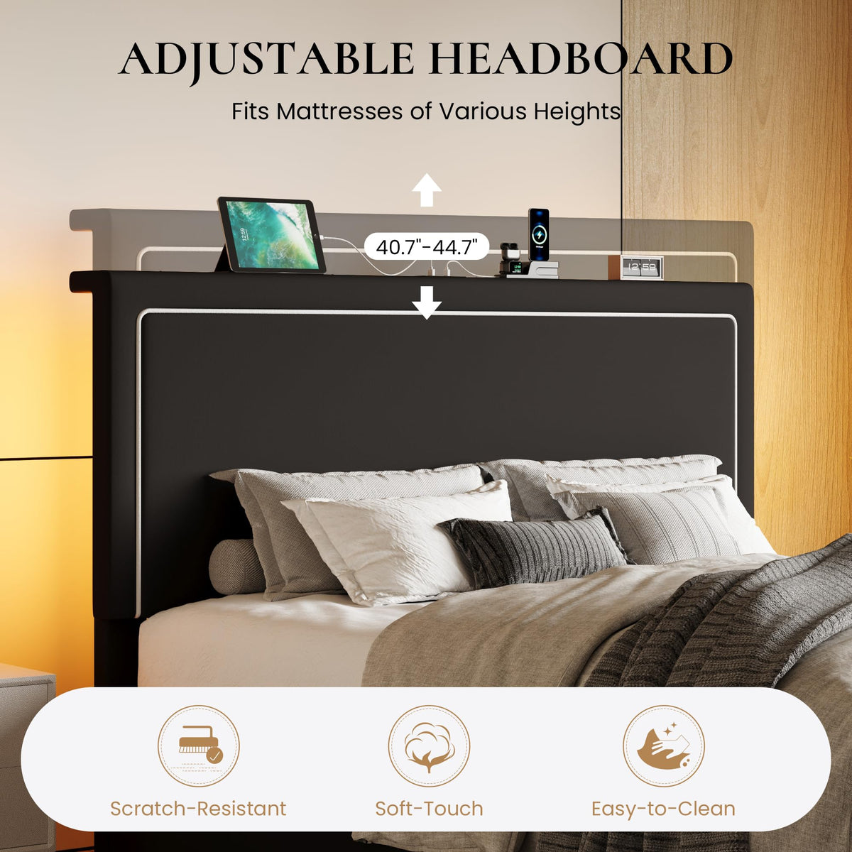 Full Size Lift Up Storage Bed Frame with LED Lights, Black V480069