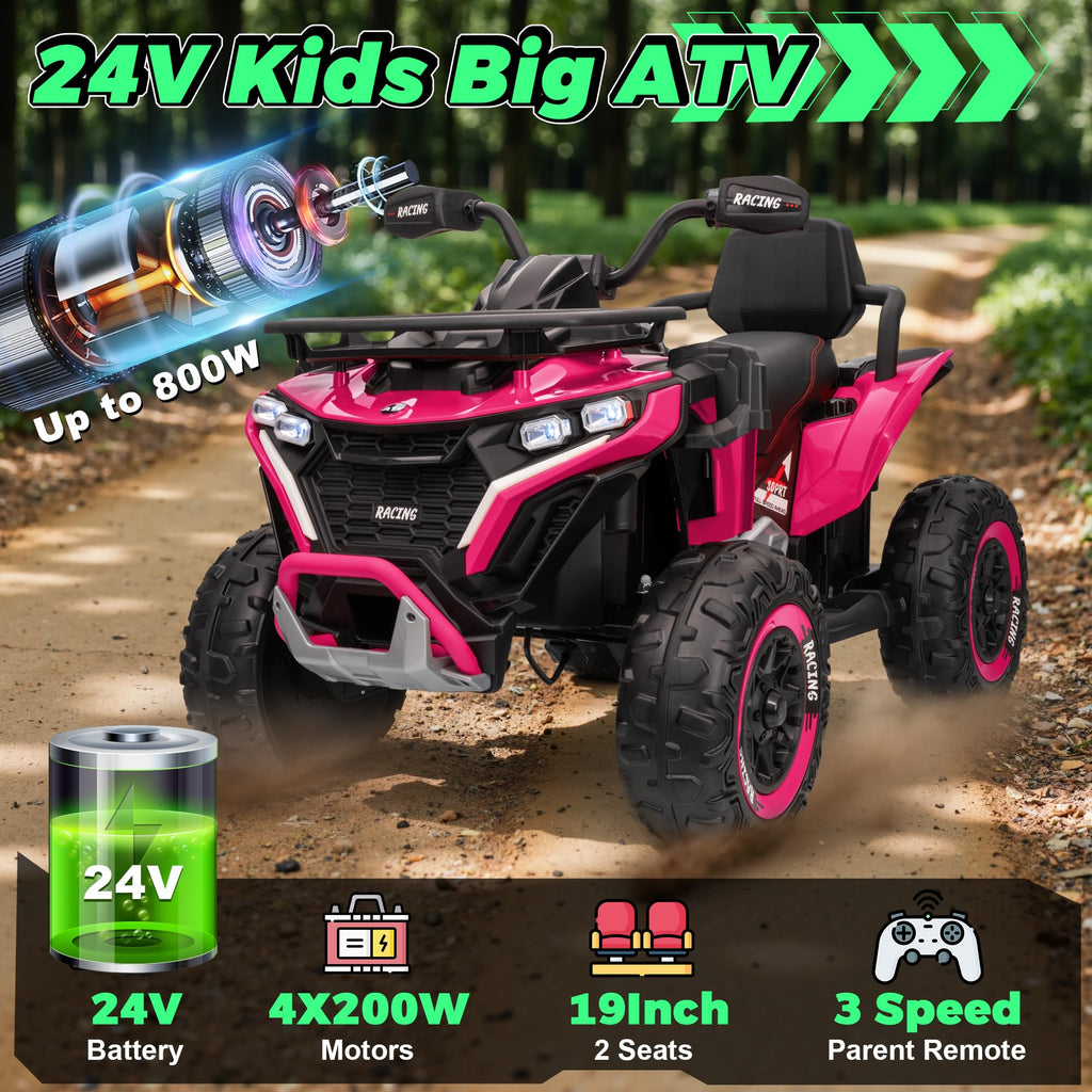 24V Kids ATV Four Wheeler with EVA Tires, 2 Seater, 800W Motors, Remote Control, Pink V47291