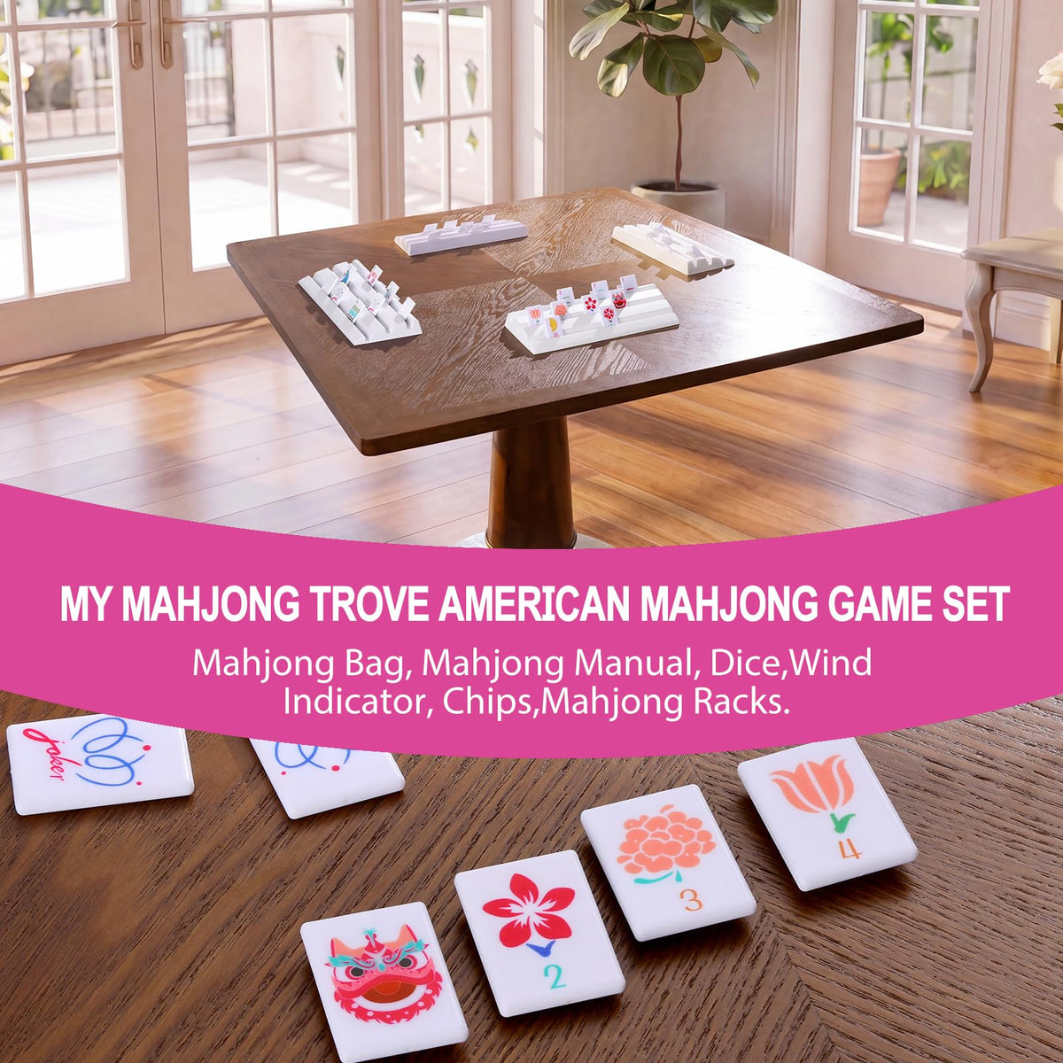160 Printed American Mahjong Tile Set with 4 Racks & Carrying Bag N943