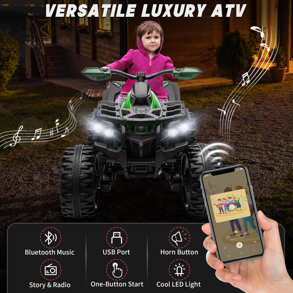 Green 24V 4 Wheeler ATV with Remote Control K454