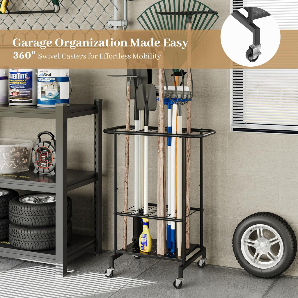 Heavy Duty Metal Garden Tool Organizer with Wheels D214