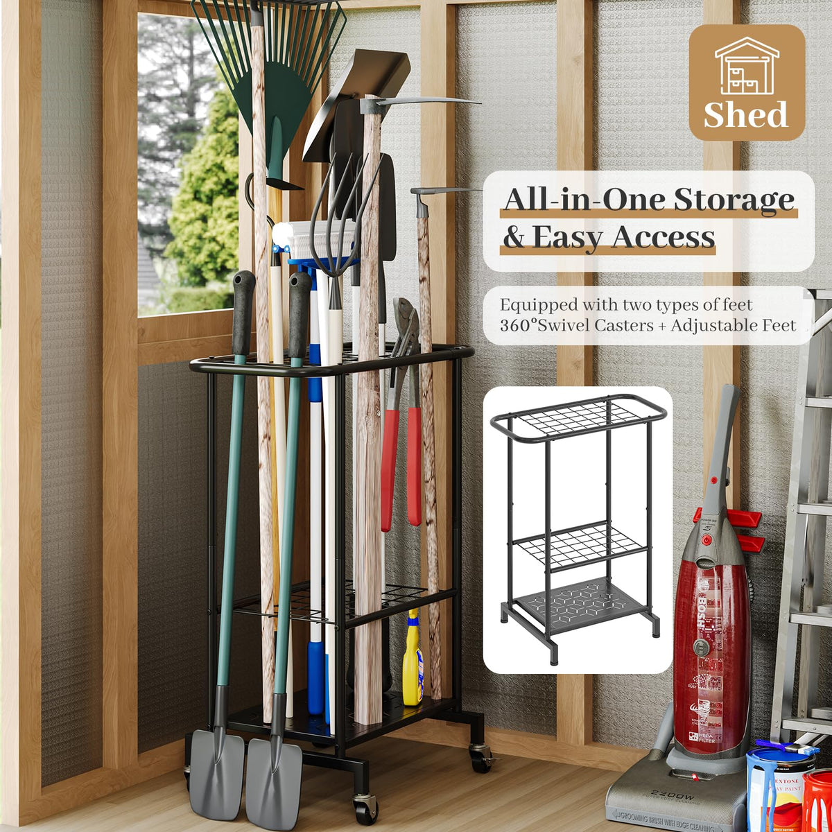 Heavy Duty Metal Garden Tool Organizer with Wheels D214