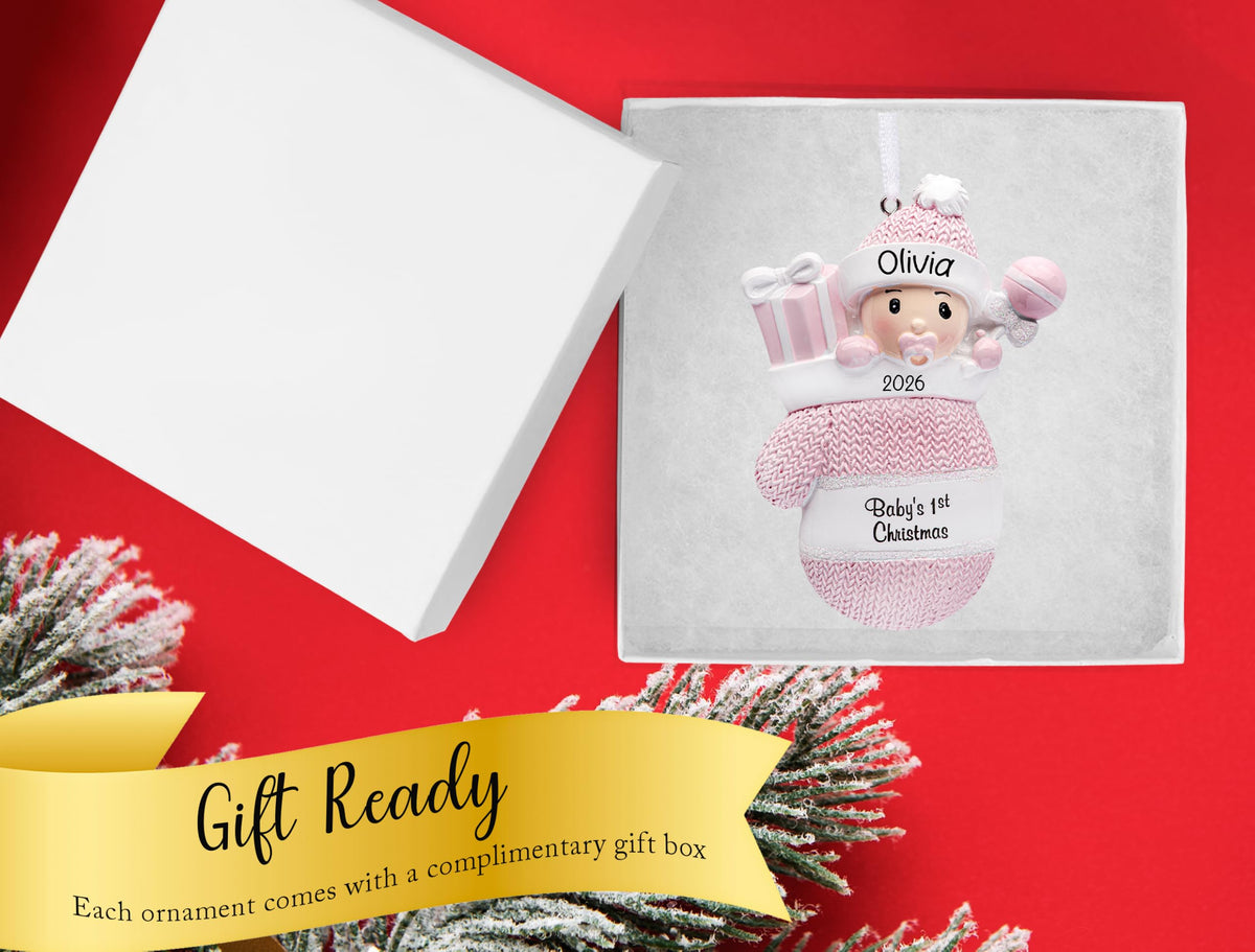 Baby's First Christmas Ornament 2026 Pink Mitten V8913
