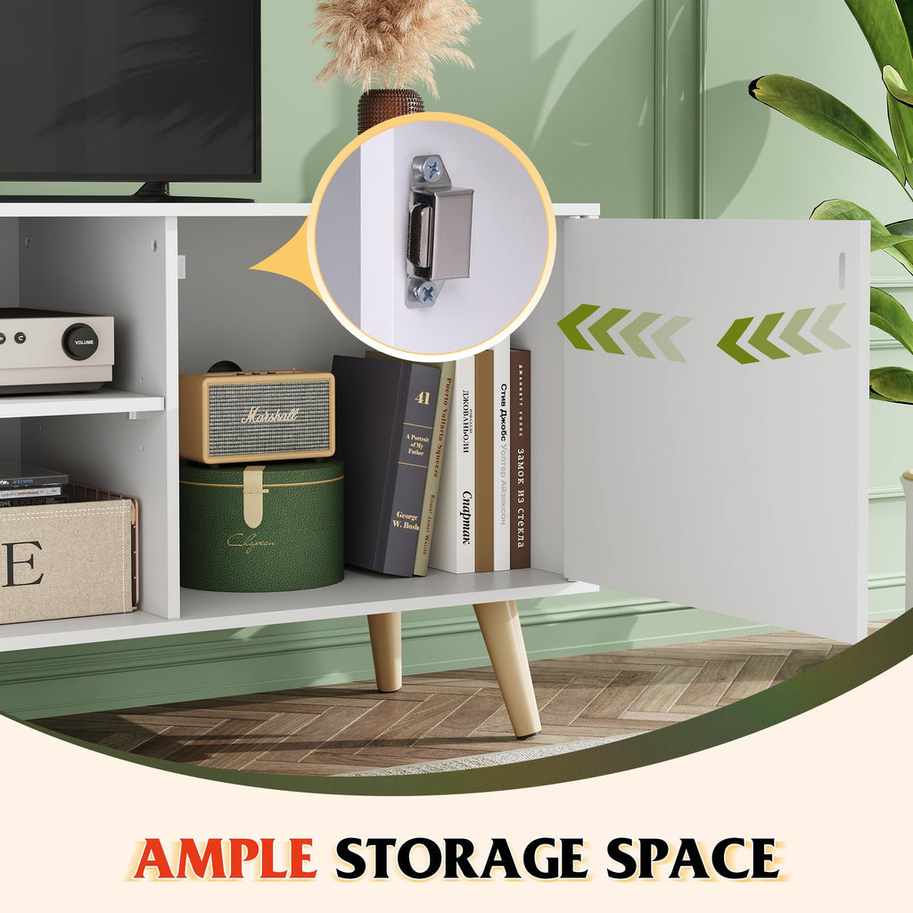 White TV Stand with Storage Cabinet J998