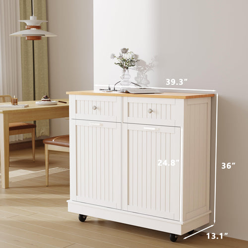 20 Gallon Wooden Tilt-Out Trash Can Cabinet with 2 Drawers, White F29779