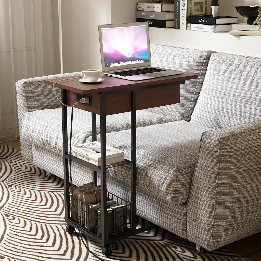C Shaped End Table with Charging Station L55094