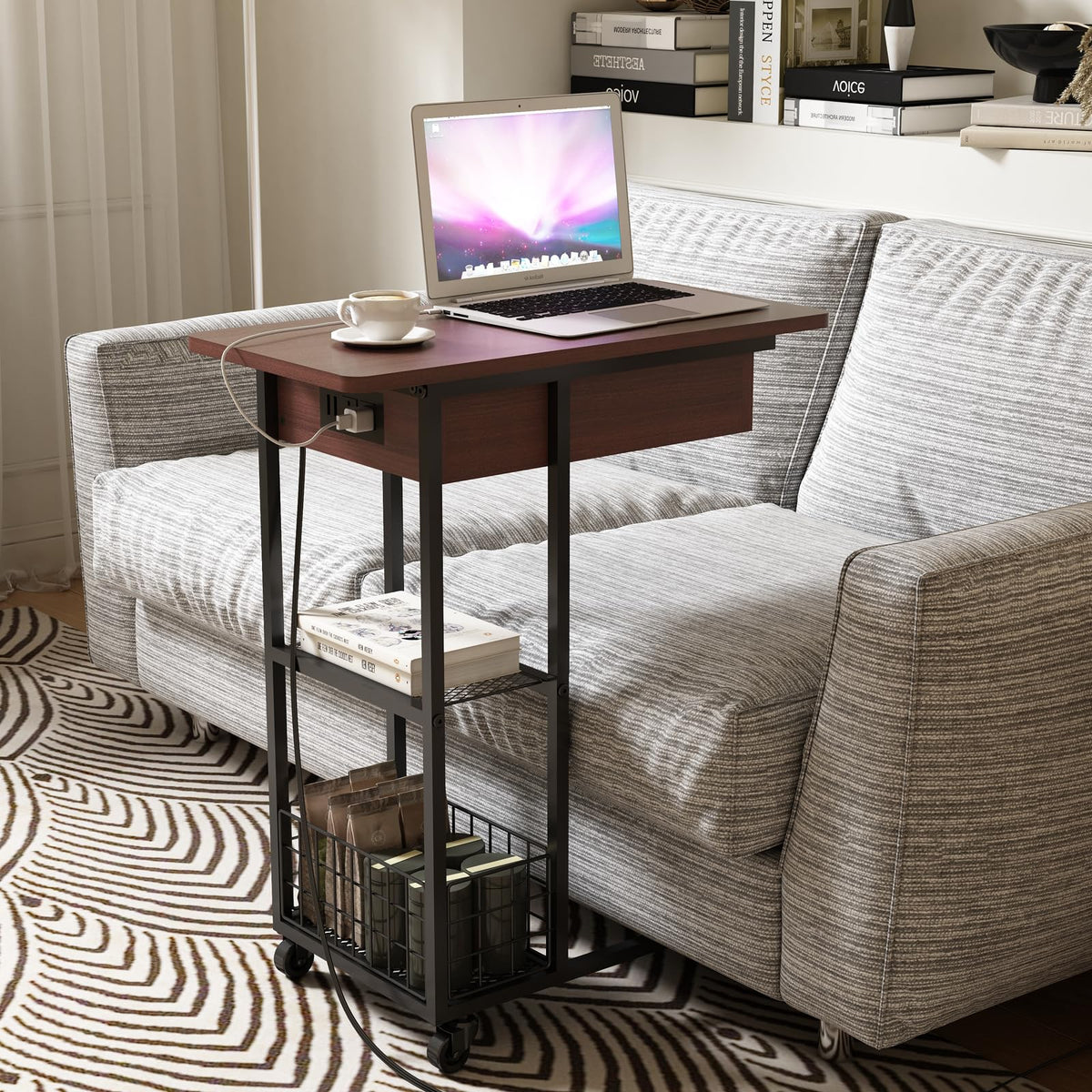 C Shaped End Table with Charging Station L55094