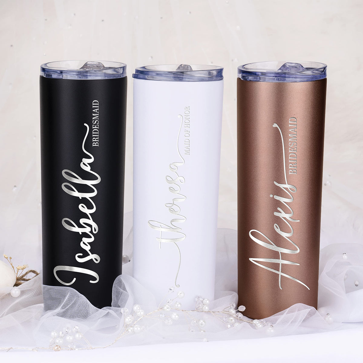 Set of 3 20 Oz Skinny Tumbler with Straw B590
