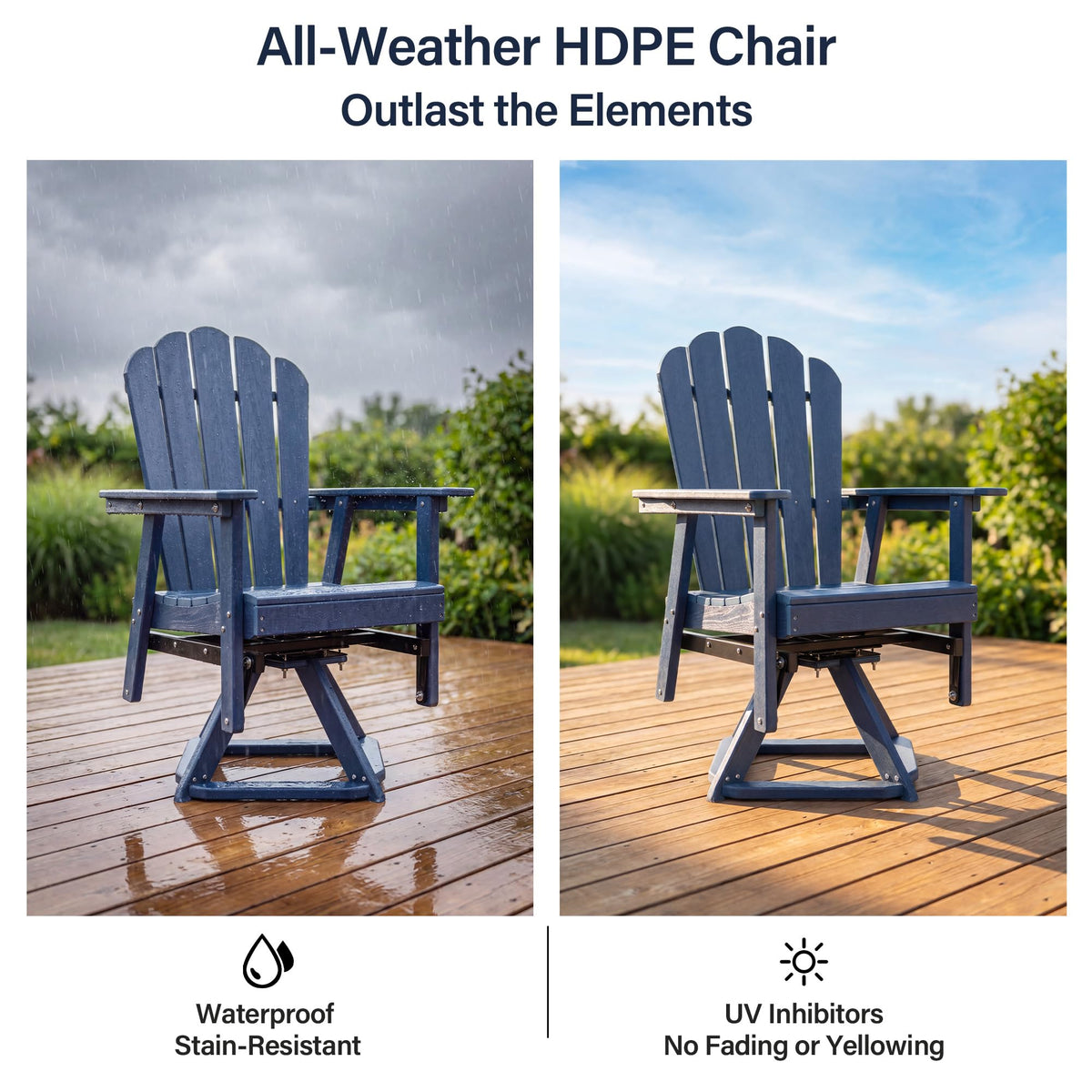 HDPE Swivel Adirondack Chair Set of 2 Navy Blue F529