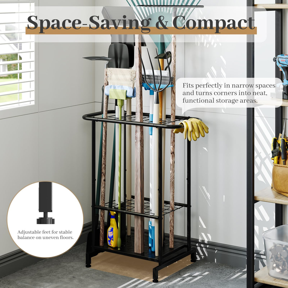Heavy Duty Metal Garden Tool Organizer with Wheels D214