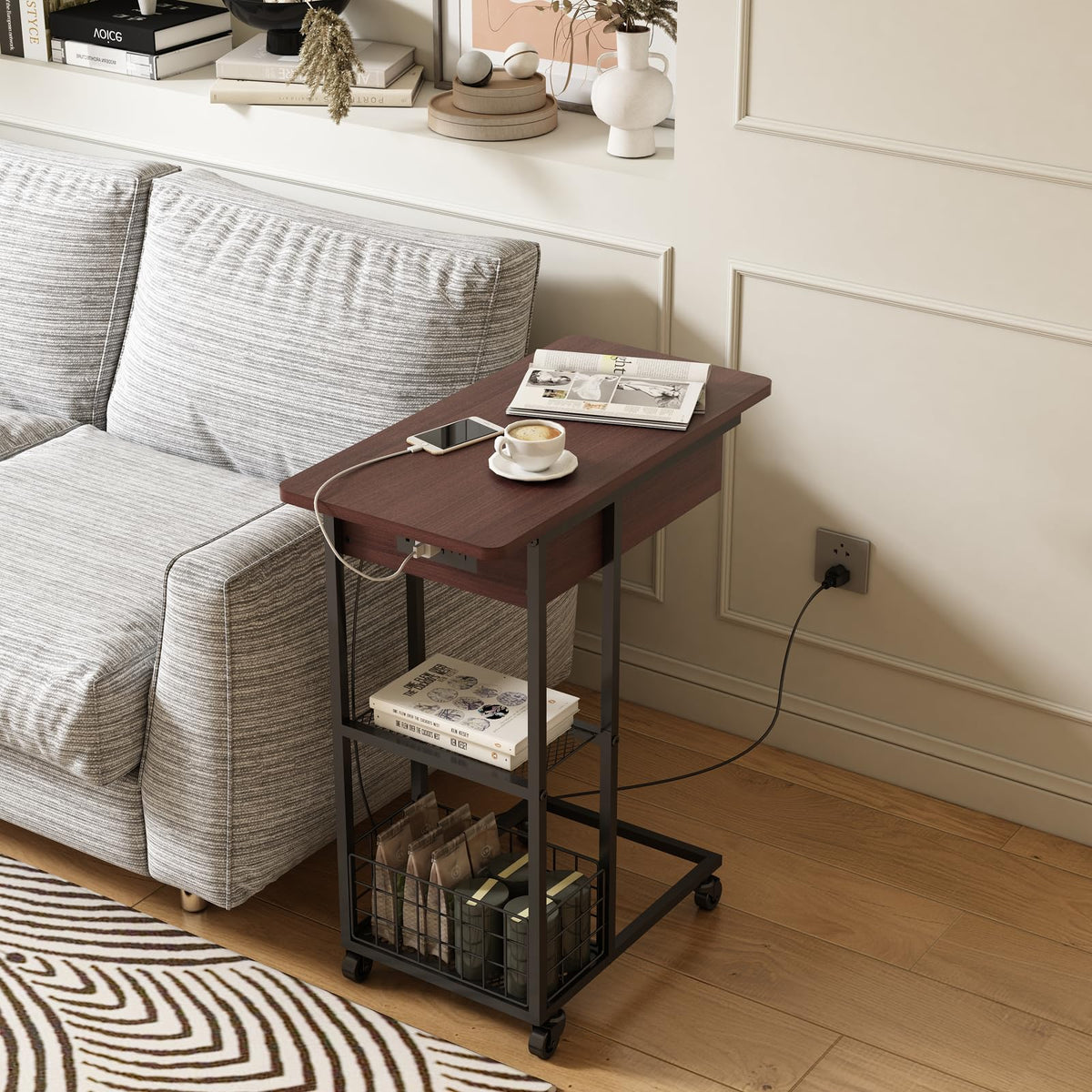 C Shaped End Table with Charging Station L55094