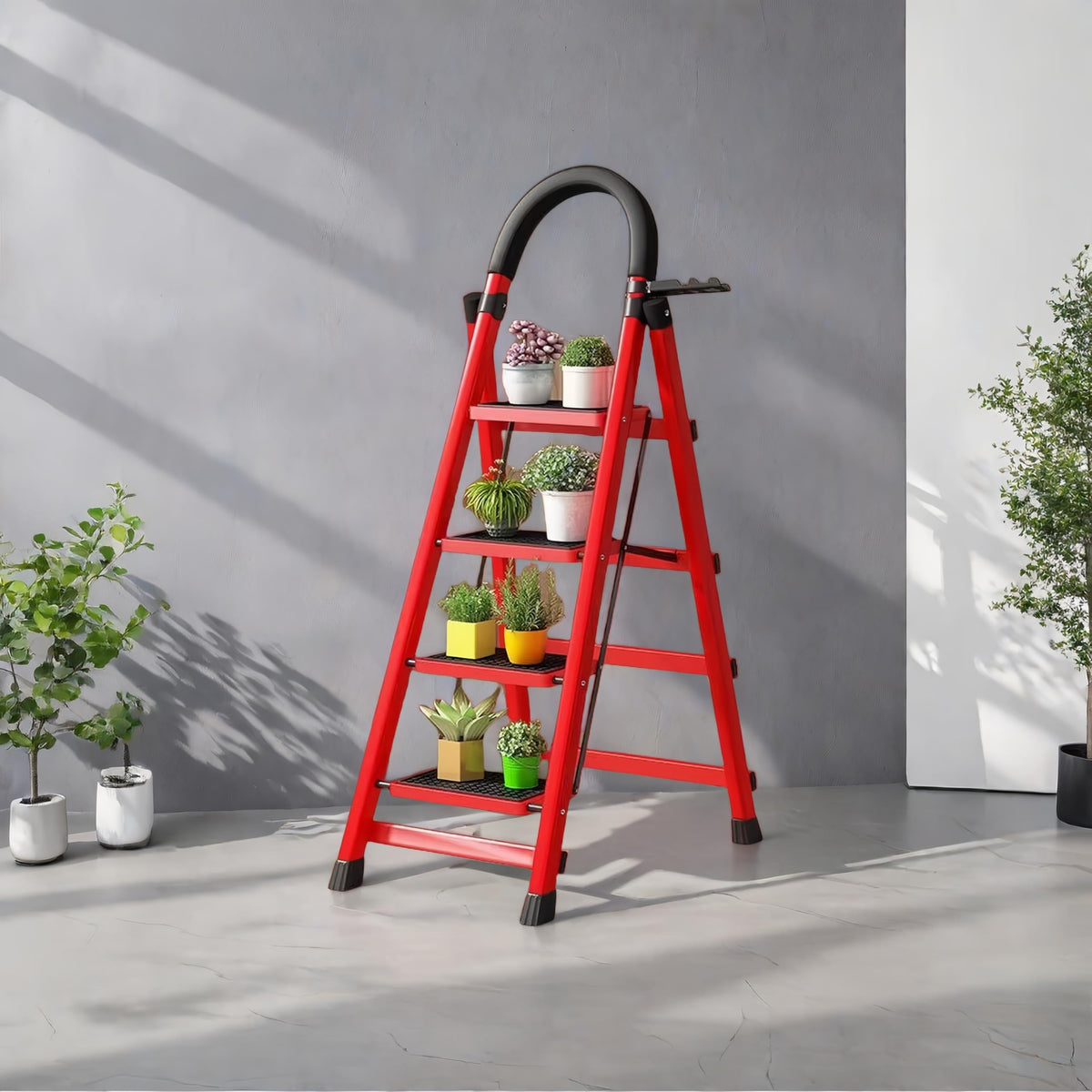4 Step Folding Ladder with Handrails, Heavy Duty 800 lbs Step Stool K8903