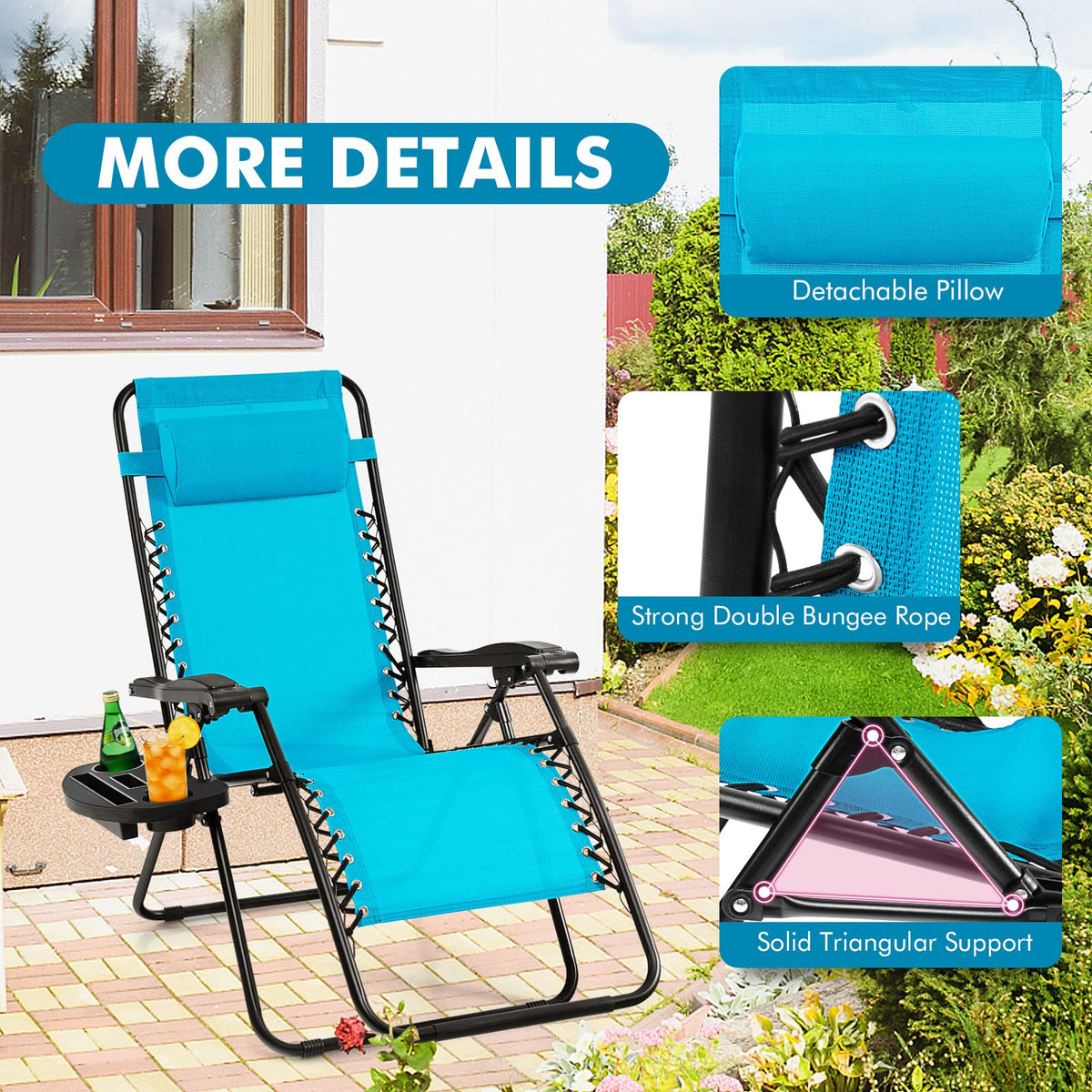 2 PCS Blue Zero Gravity Chair with Cup Holder L3781