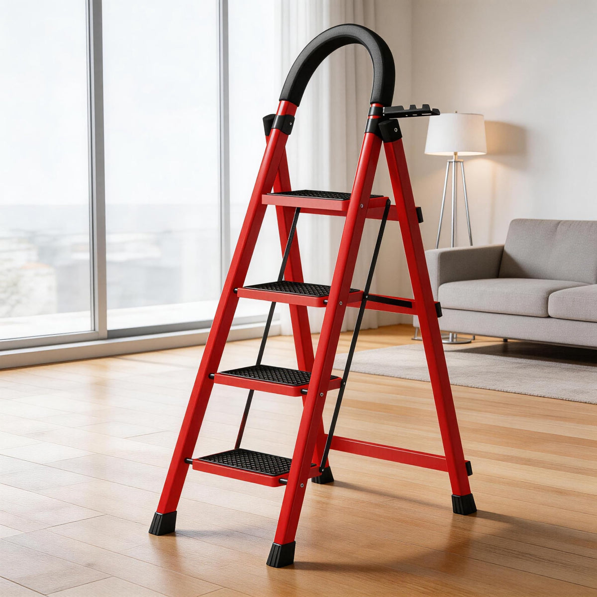 4 Step Folding Ladder with Handrails, Heavy Duty 800 lbs Step Stool K8903