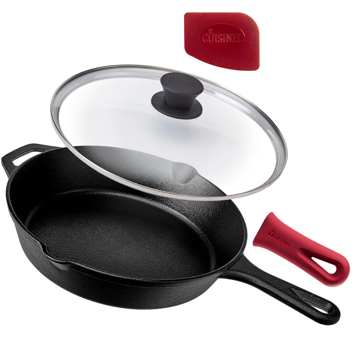 10 Inch Pre-Seasoned Cast Iron Skillet with Lid Q7788