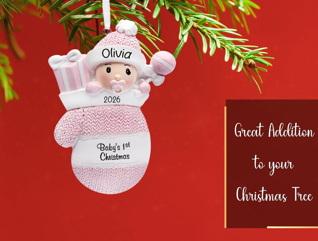 Baby's First Christmas Ornament 2026 Pink Mitten V8913