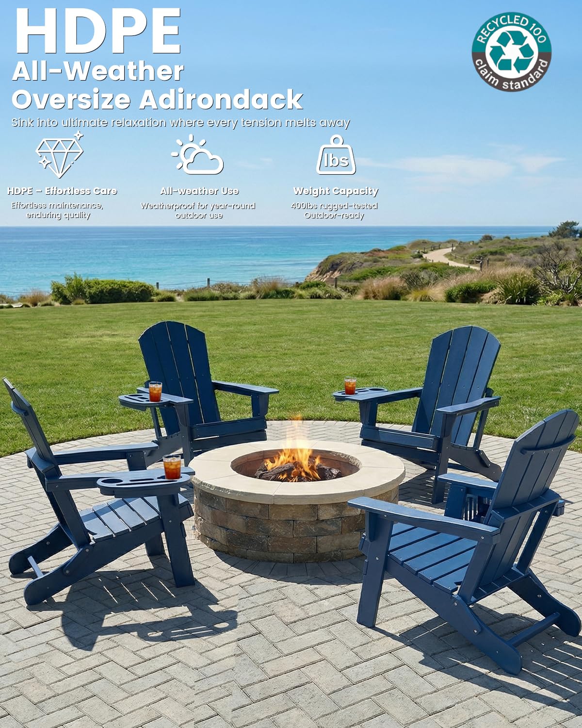 Folding Adirondack Chair Set of 8 with Cup Holder A15929
