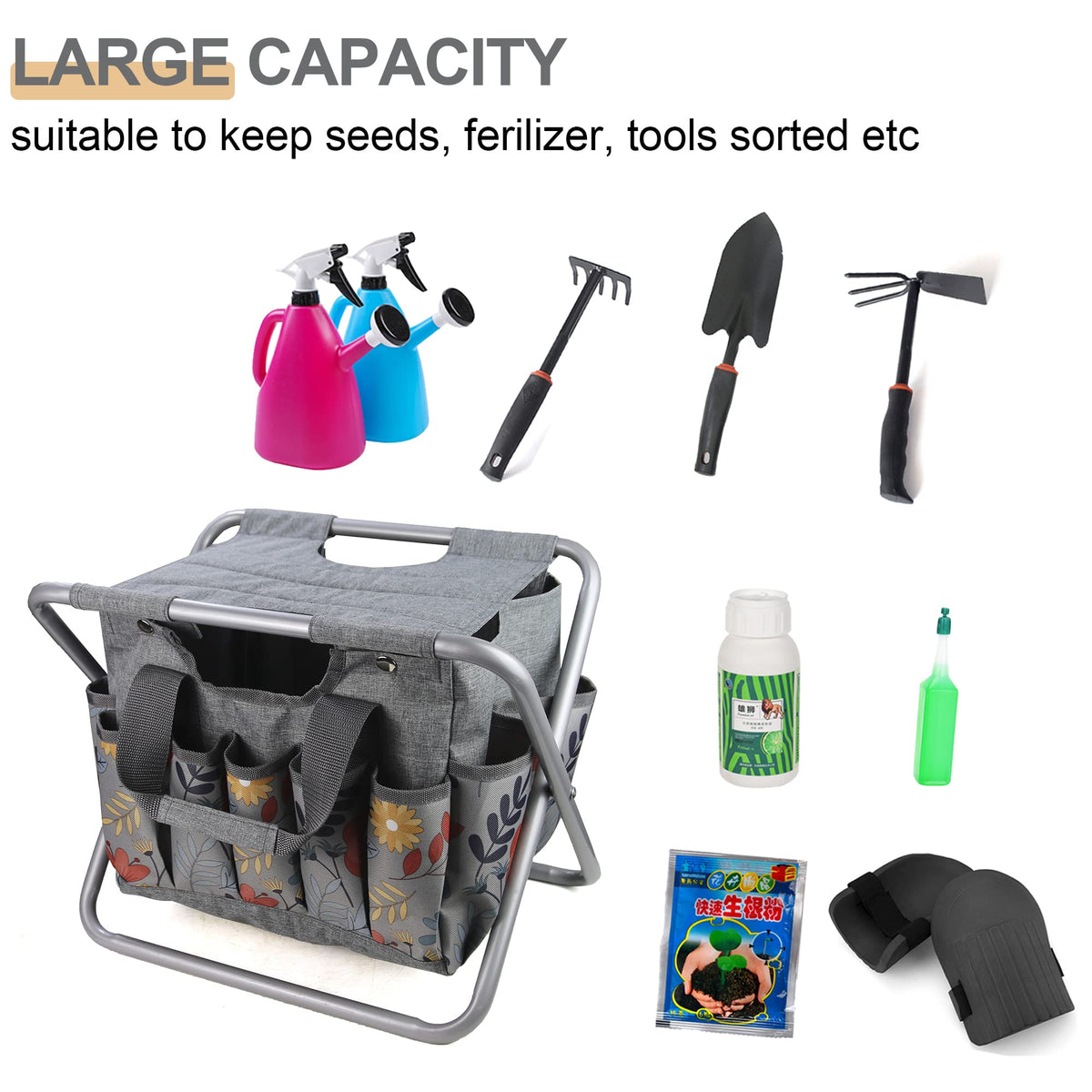 Folding Gardening Stool with Storage Tote Bag Q543664