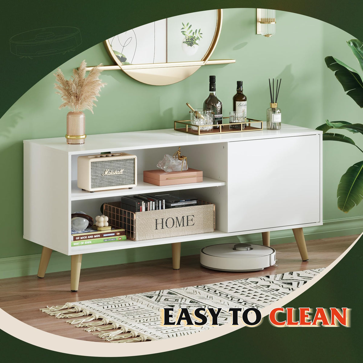 White TV Stand with Storage Cabinet J998