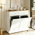 20 Gallon Wooden Tilt-Out Trash Can Cabinet with 2 Drawers, White F29779