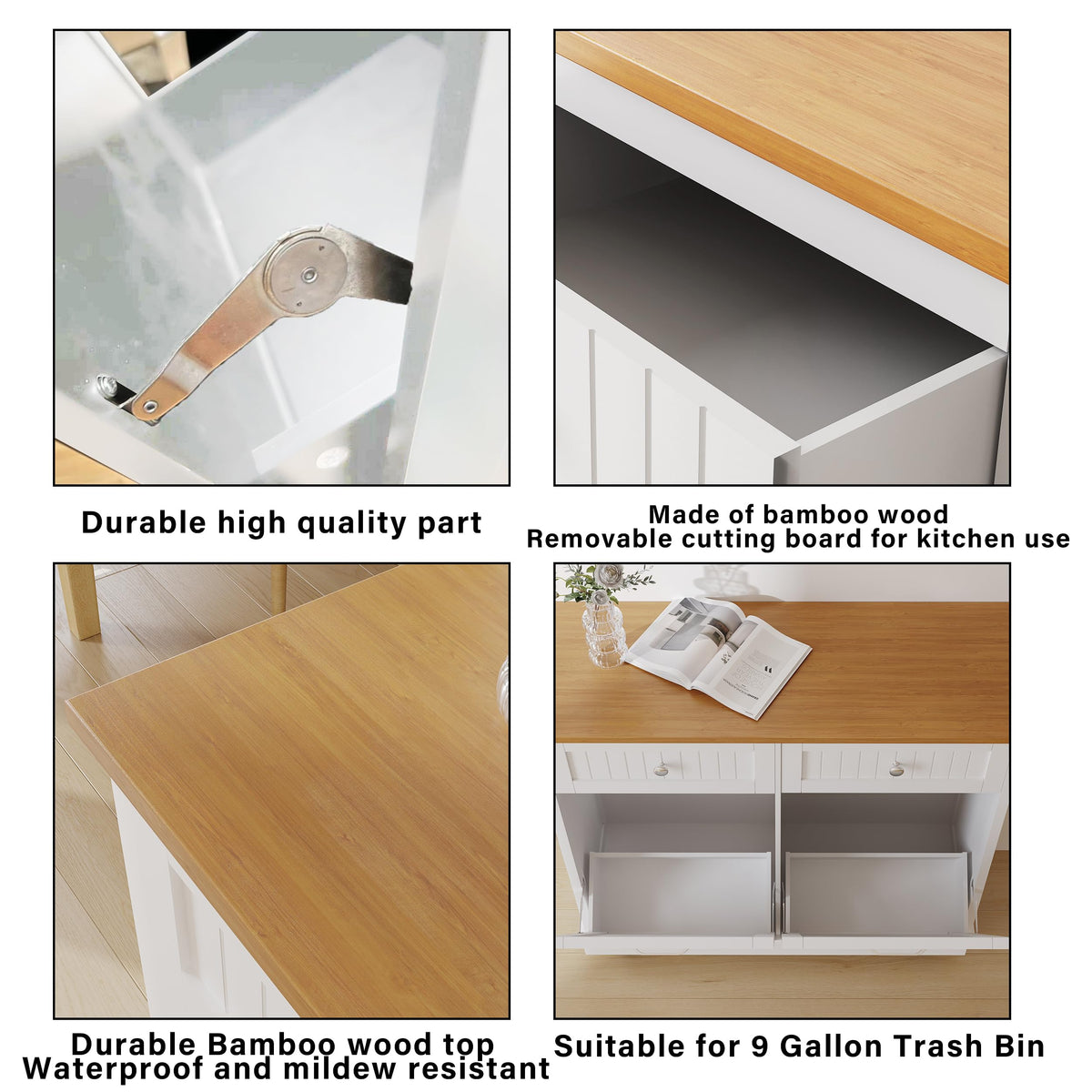20 Gallon Wooden Tilt-Out Trash Can Cabinet with 2 Drawers, White F29779
