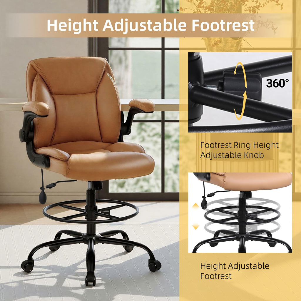 Brown PU Leather Drafting Chair L287510