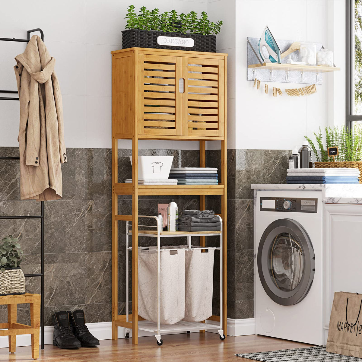 Over The Toilet Storage Cabinet with Adjustable Shelves Bamboo Y8952
