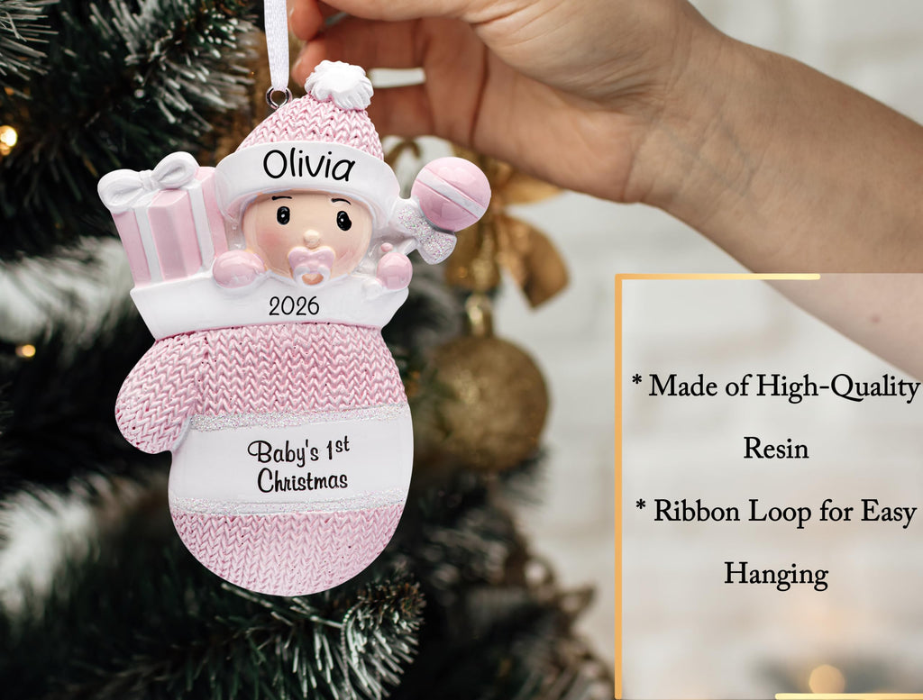 Baby's First Christmas Ornament 2026 Pink Mitten V8913