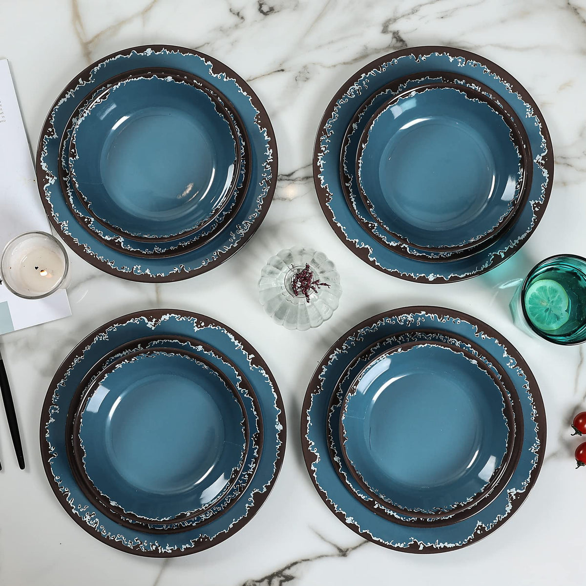 Blue 12-Piece Melamine Dinnerware Set W838344