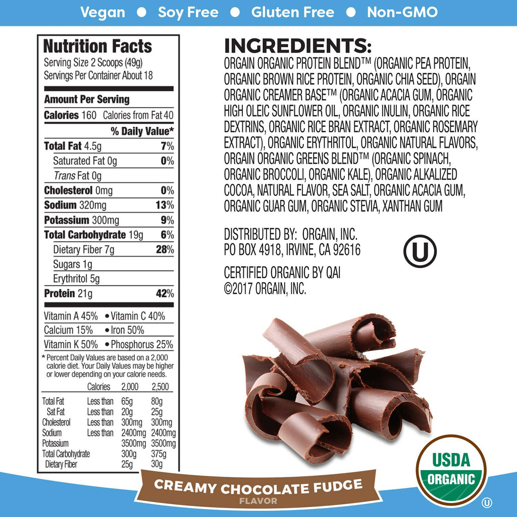 Organic Vegan Protein Powder + Greens, Creamy Chocolate Fudge, Vanilla Bean I6075