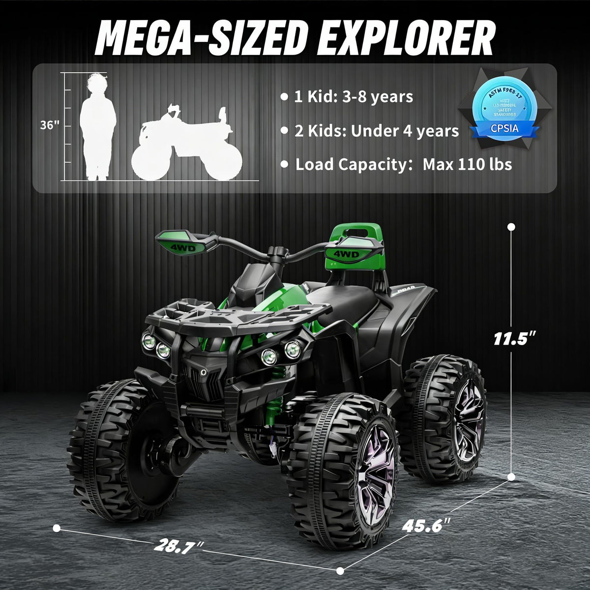 Green 24V 4 Wheeler ATV with Remote Control K454