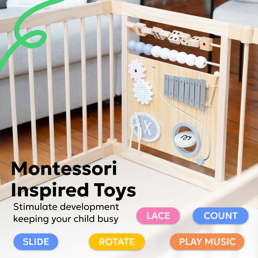 Foldable Wooden Baby Playpen with Gate I11769
