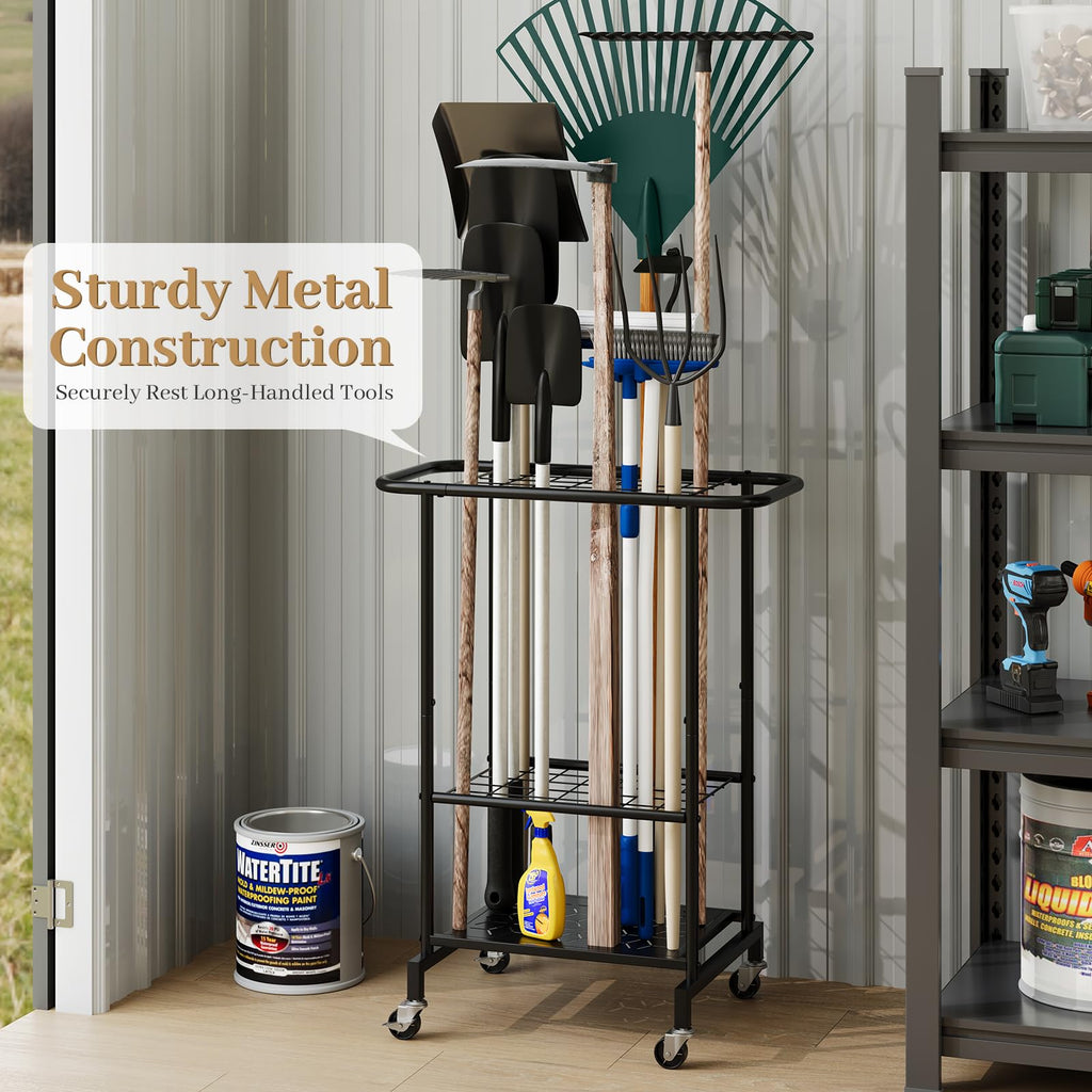 Heavy Duty Metal Garden Tool Organizer with Wheels D214